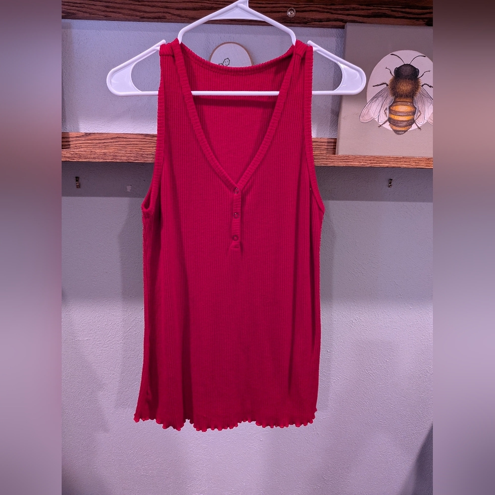 Sleeveless Red Ribbed Women's Top